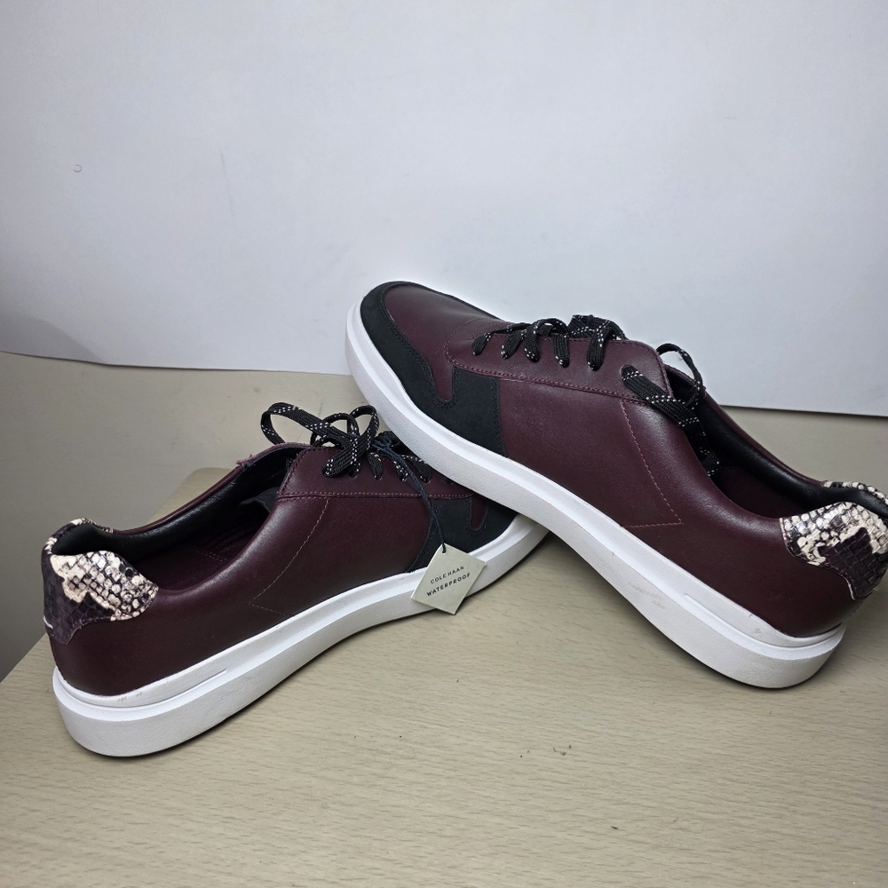 Cole Haan Burgundy Black Leather Sneakers Snake Animal Print Detail Women 10B - Picture 6 of 9